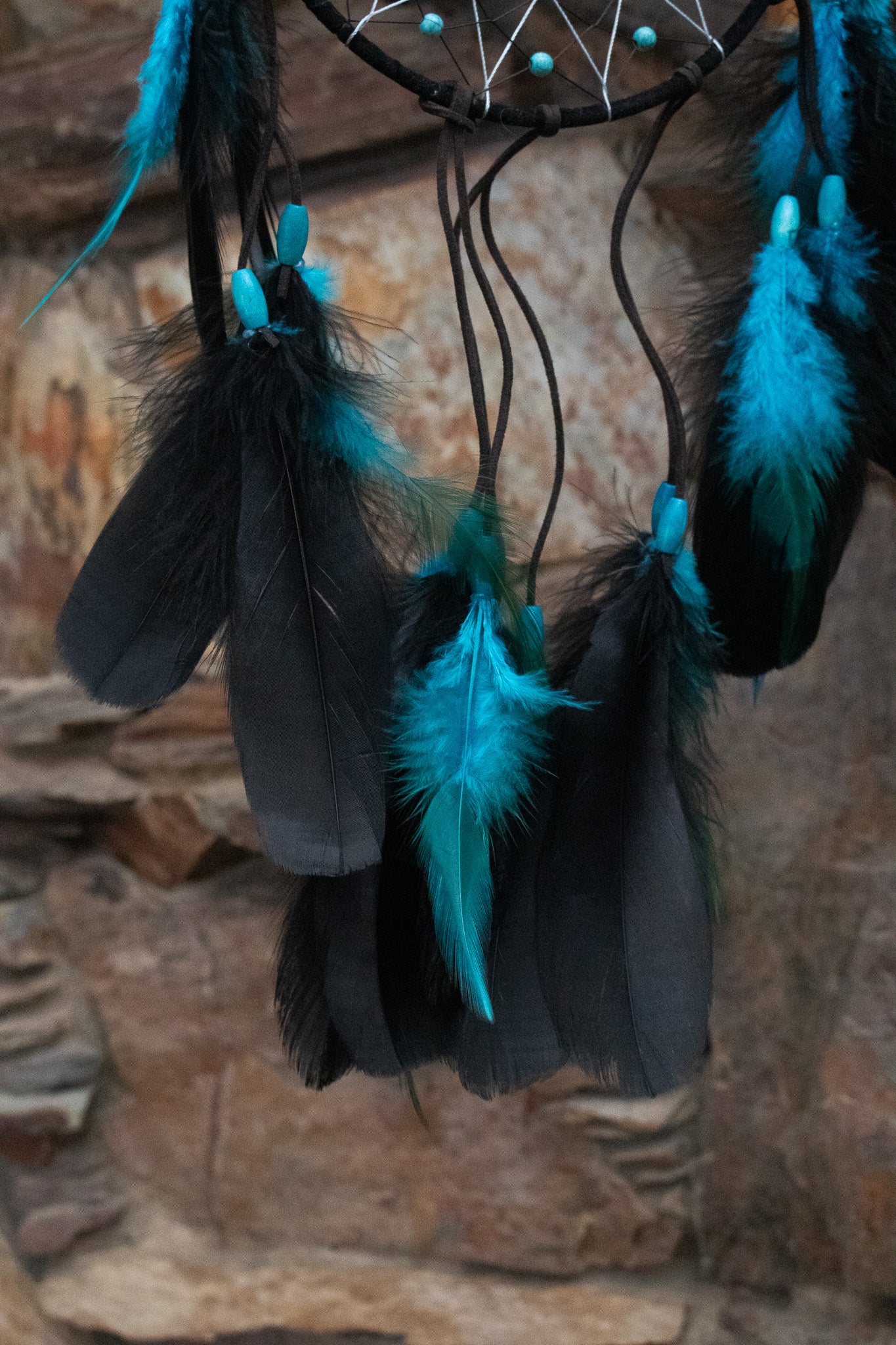 Handmade Blue and Black Feather Dream Catcher