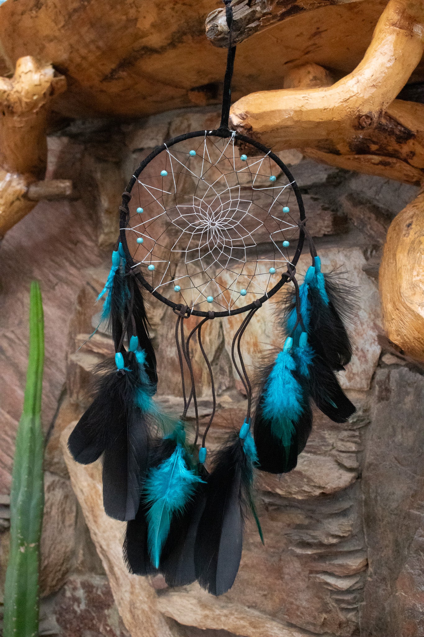 Handmade Blue and Black Feather Dream Catcher