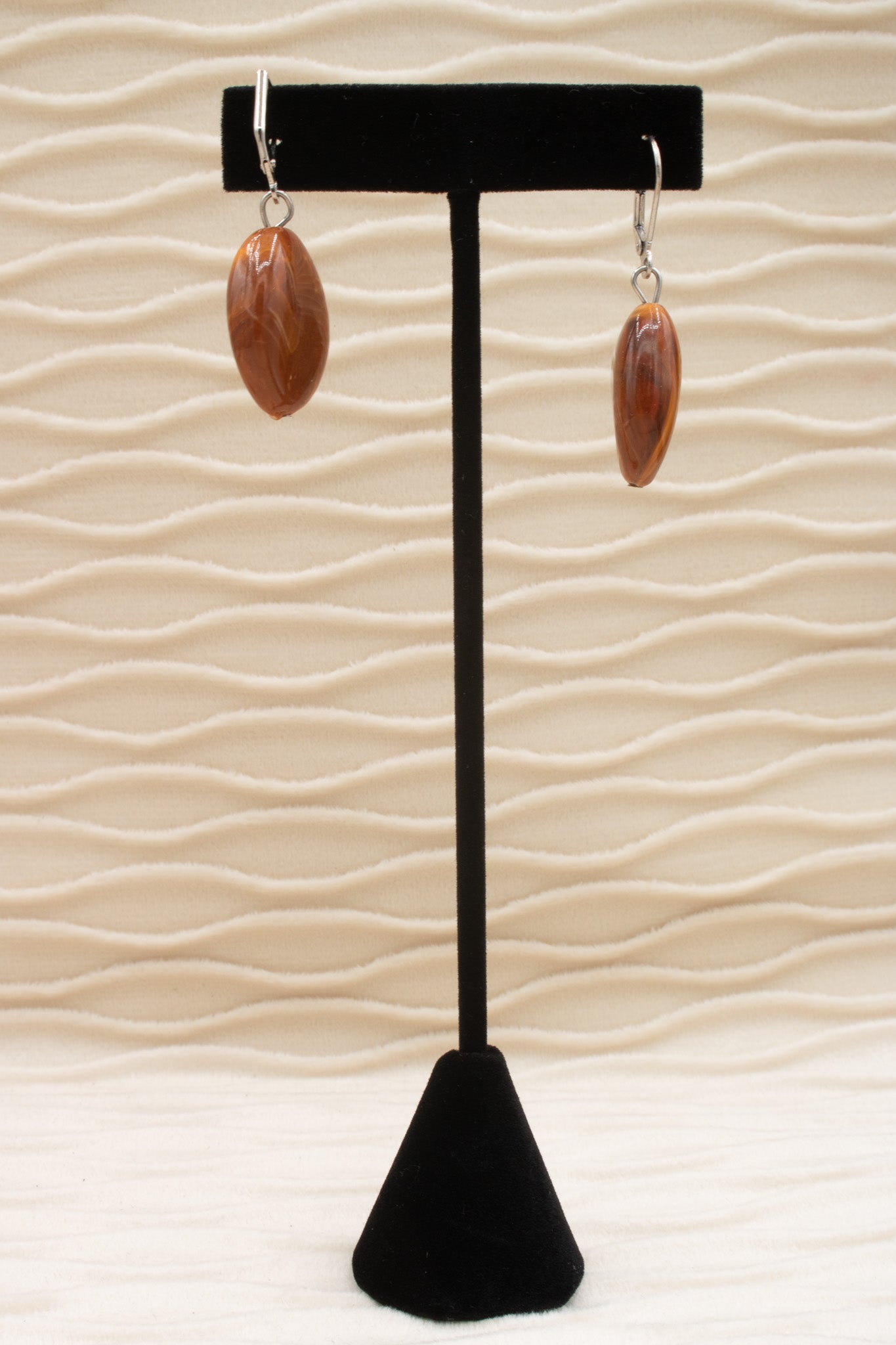 Handmade Brown Bead Dangle Earrings