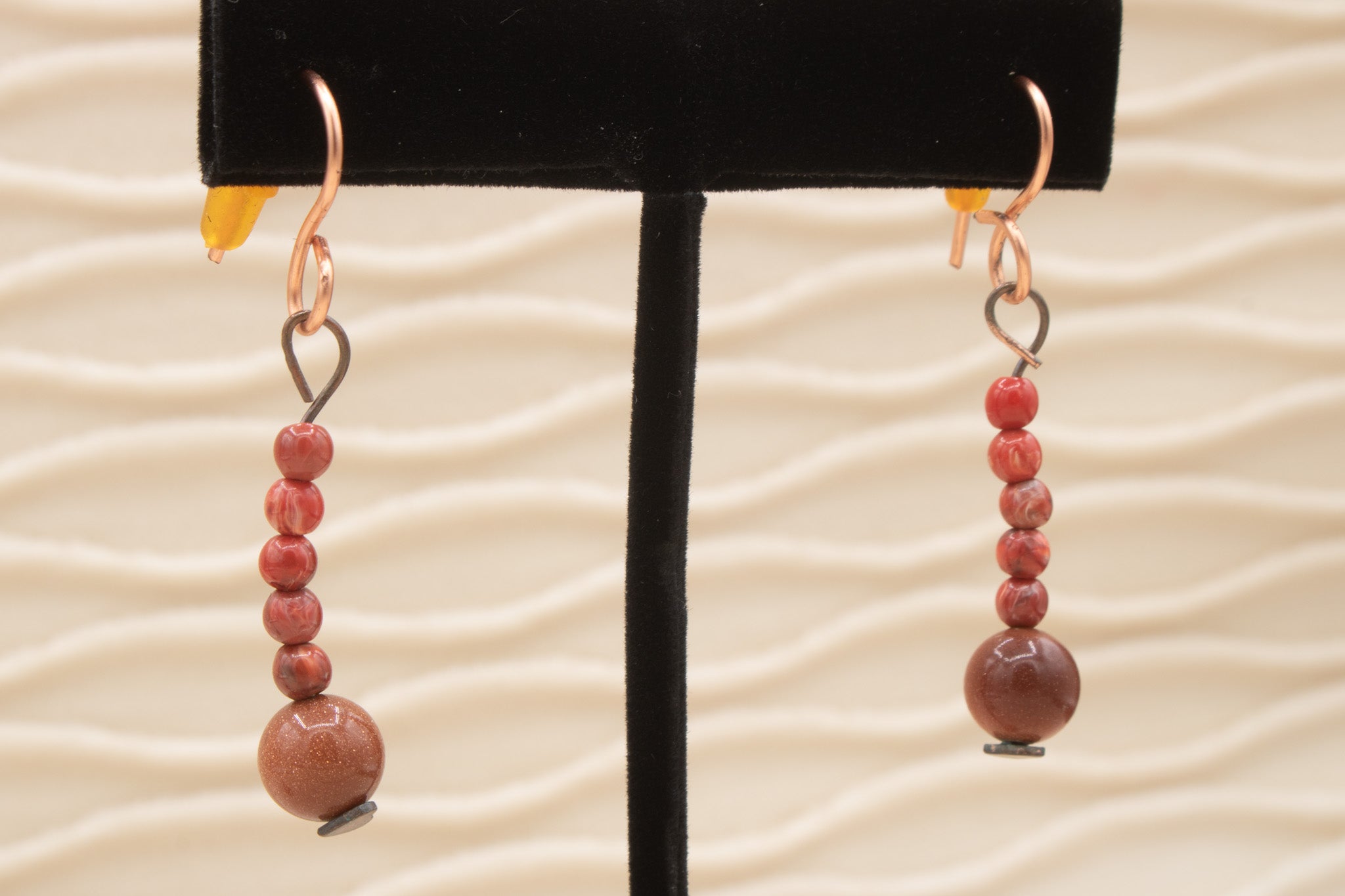 Hand Crafted Jasper and Goldstone Beaded Earrings