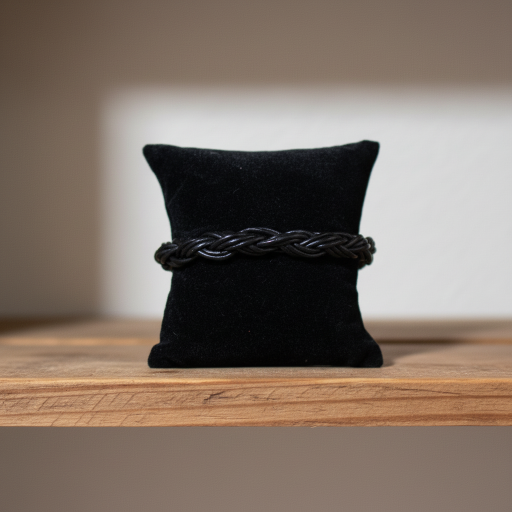 Black Leather Cord Braided Adjustable Bracelet