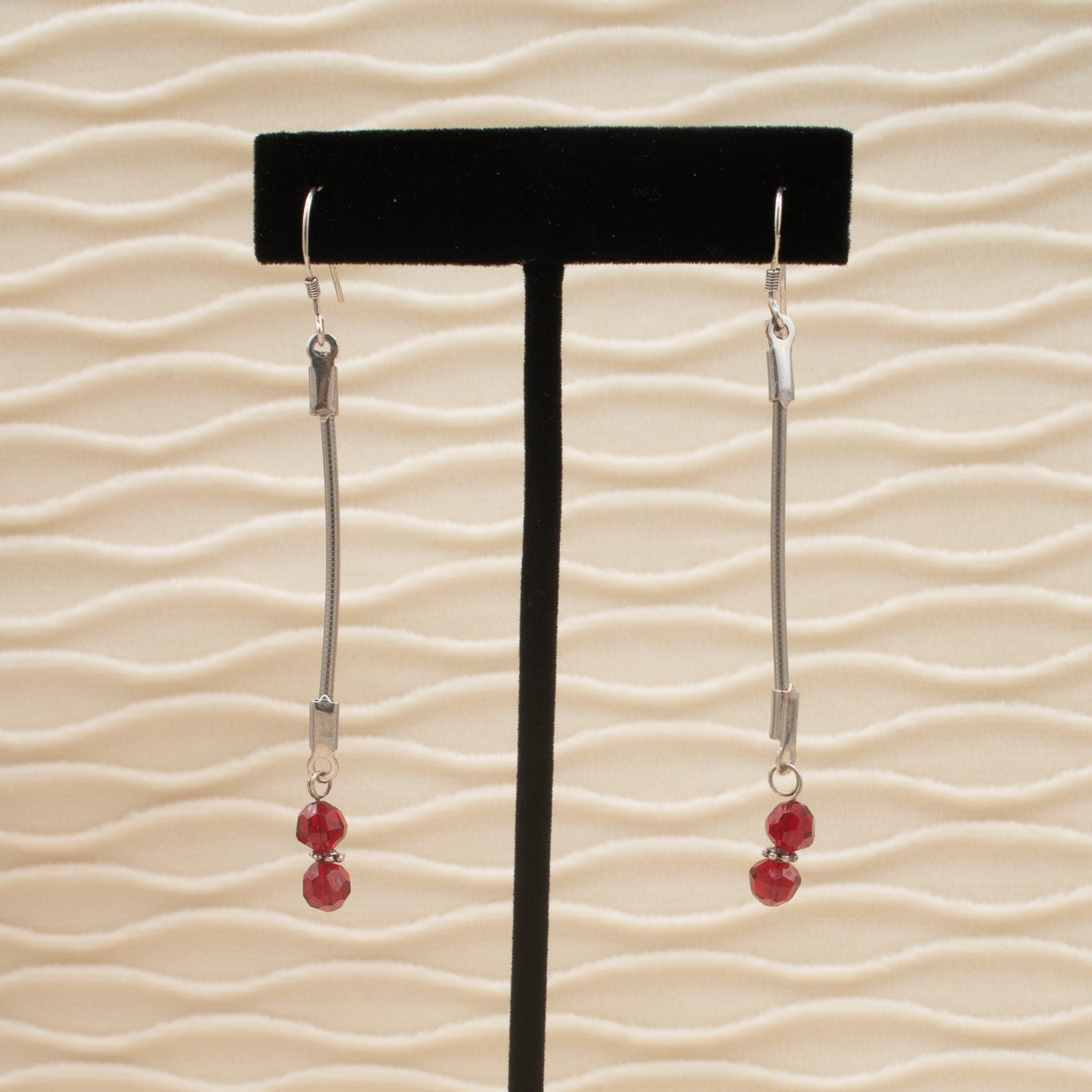 Homemade Dangle Silver and Red Bead Earrings