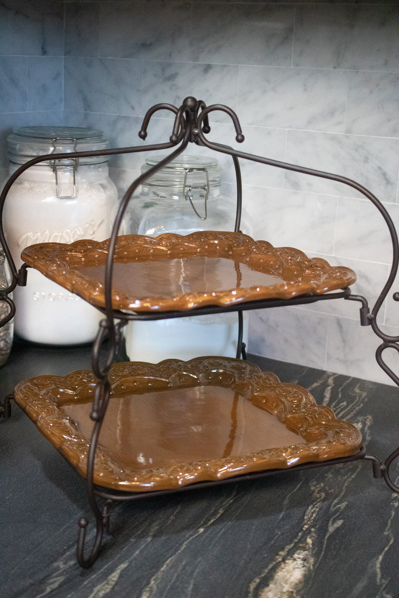 Two Tier Celebrating Home Square Serving Dish