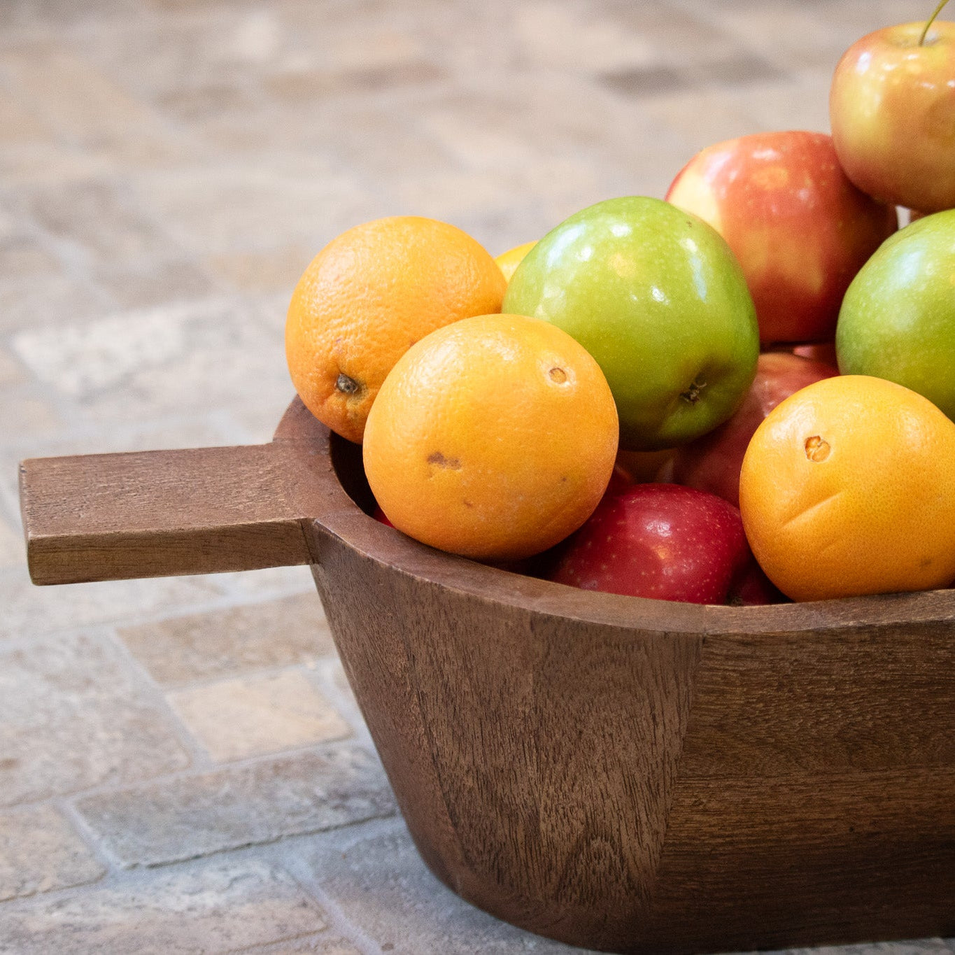 Wood Serving Bowl with Flat Handles - Large and Deep