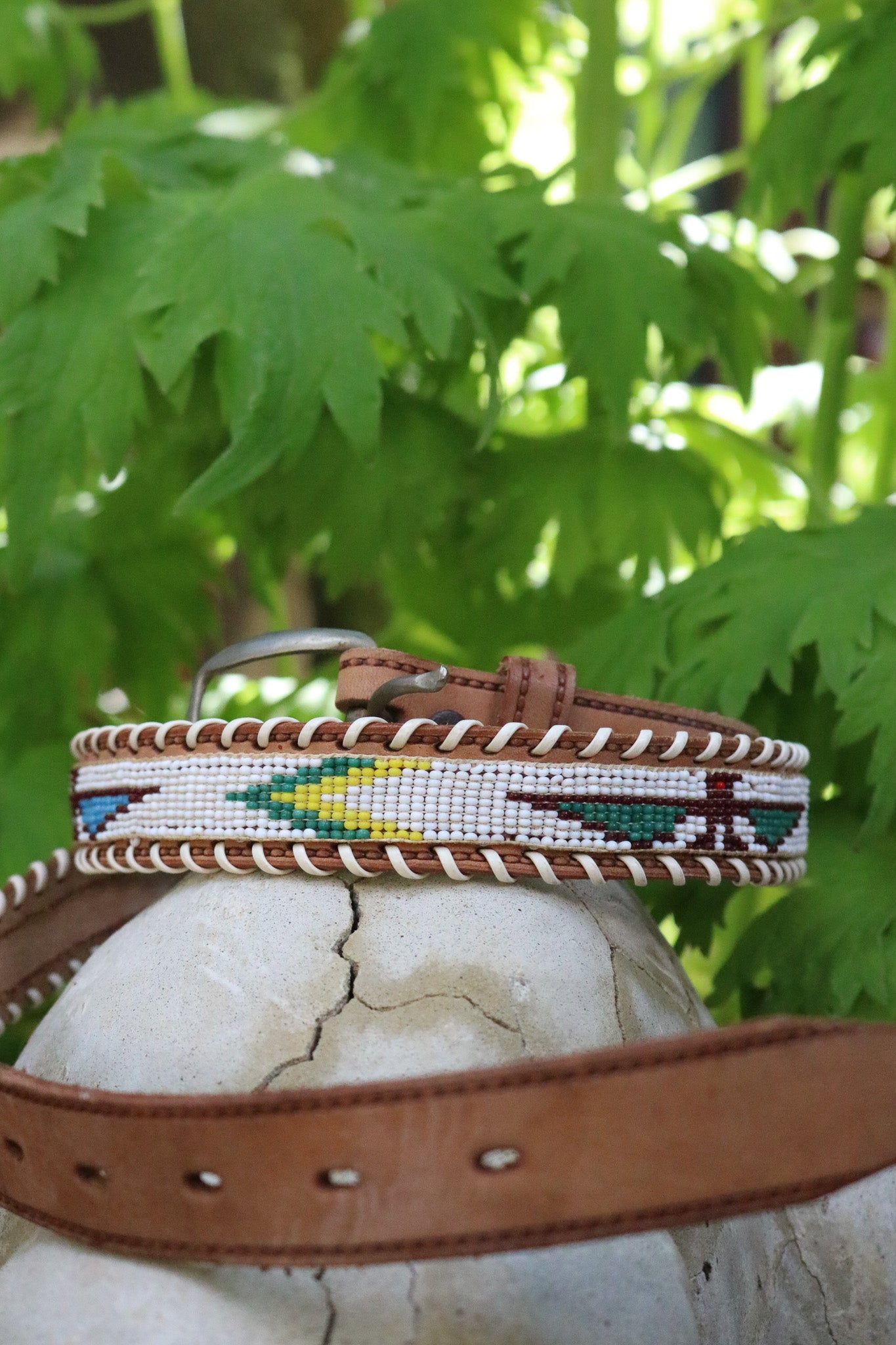 Hand-beaded Cowhide Belt
