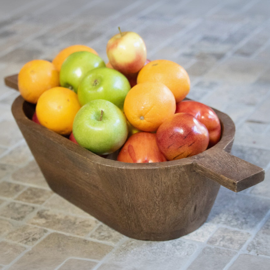 Wood Serving Bowl with Flat Handles - Large and Deep