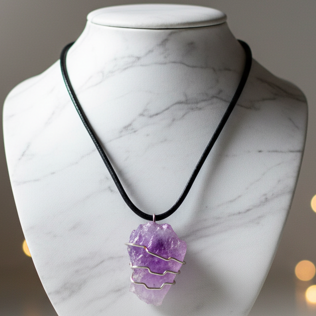 Amethyst Wire wrapped Crystal Necklace