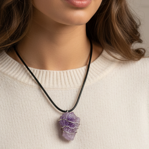 Amethyst Wire wrapped Crystal Necklace