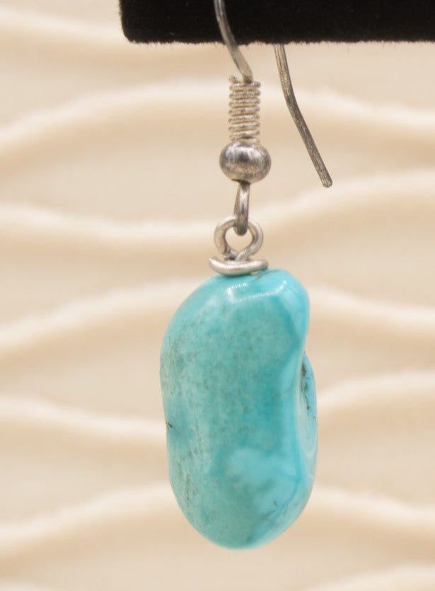 Silver and Presious Turquoise Blue Stone Earrings