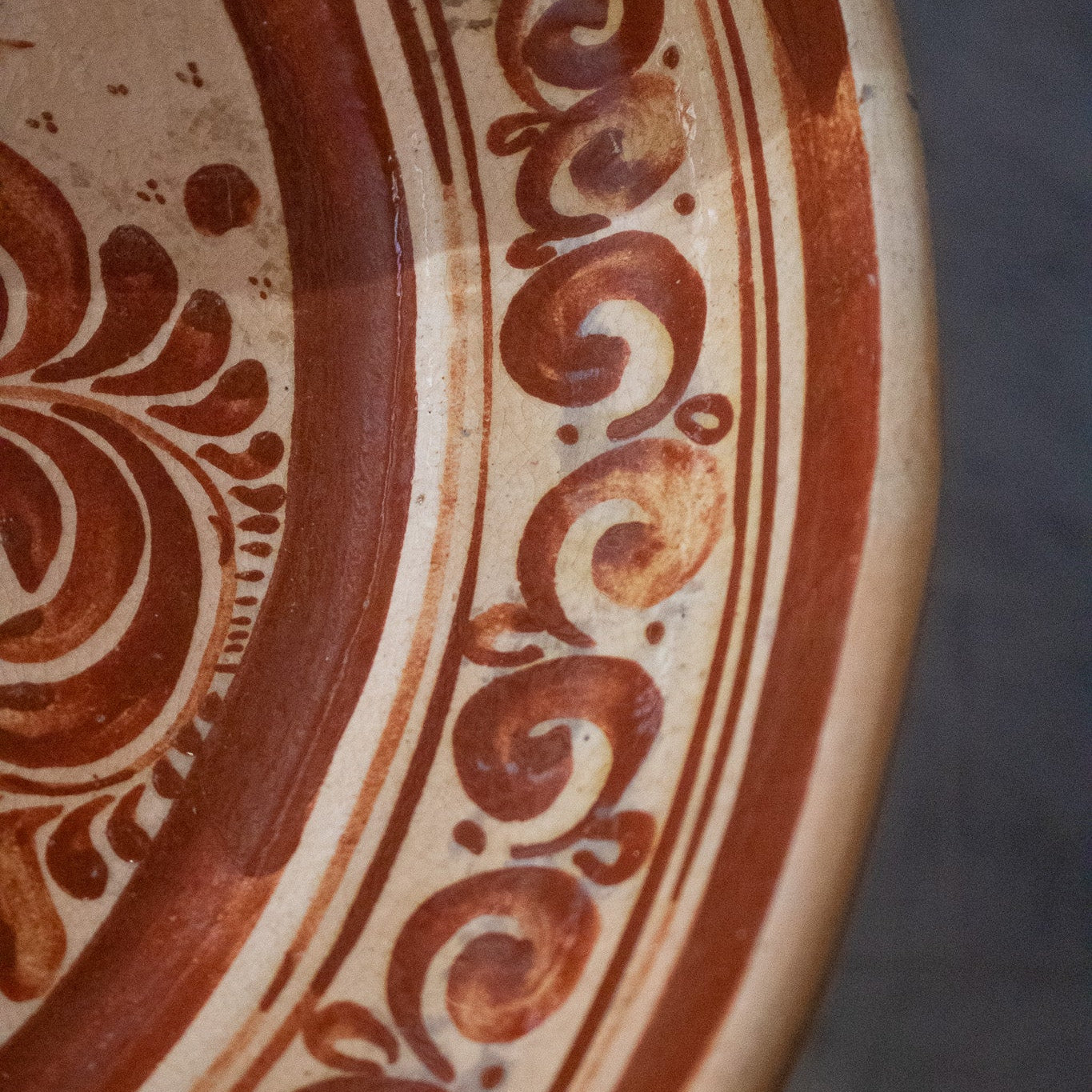 Rare Authentic Antique 1940s Traditional Talavera Hand Throw Red Clay Earthenware Pottery Large Makers Stamp Mexican Serving Platter with Beautifully Hand Painted Custom Glaze Animal Scene