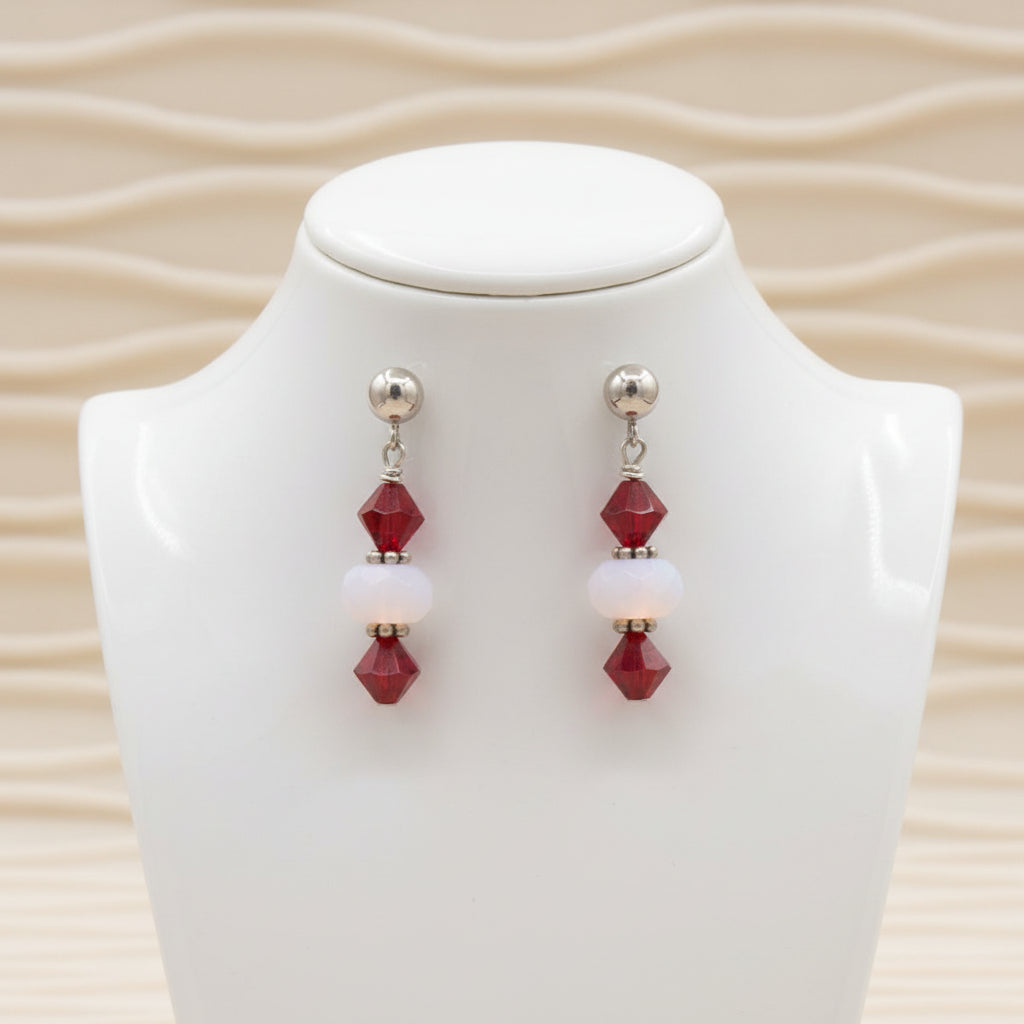 Red Gem with Natural White Bead Earrings