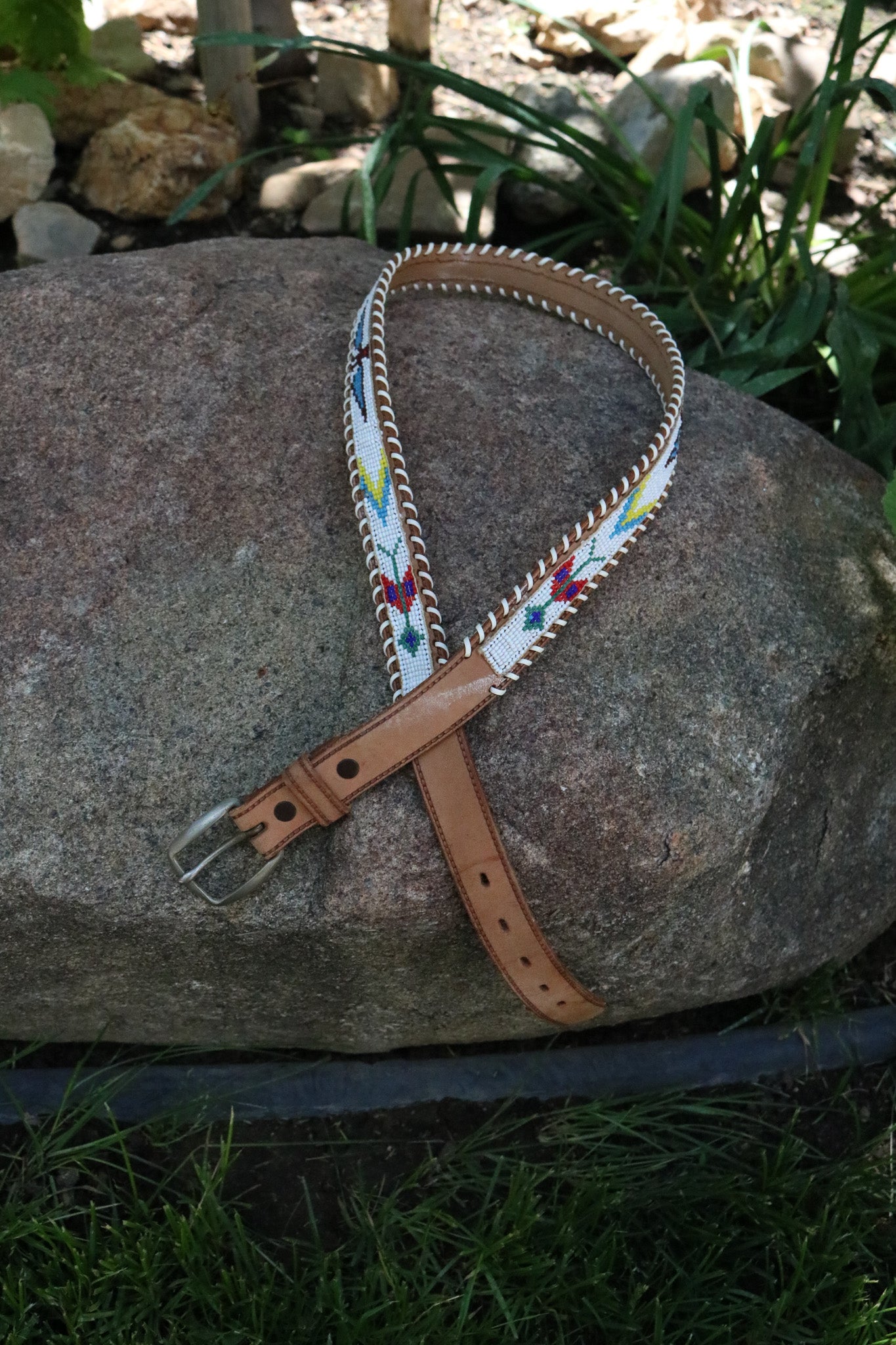 Hand-beaded Cowhide Belt