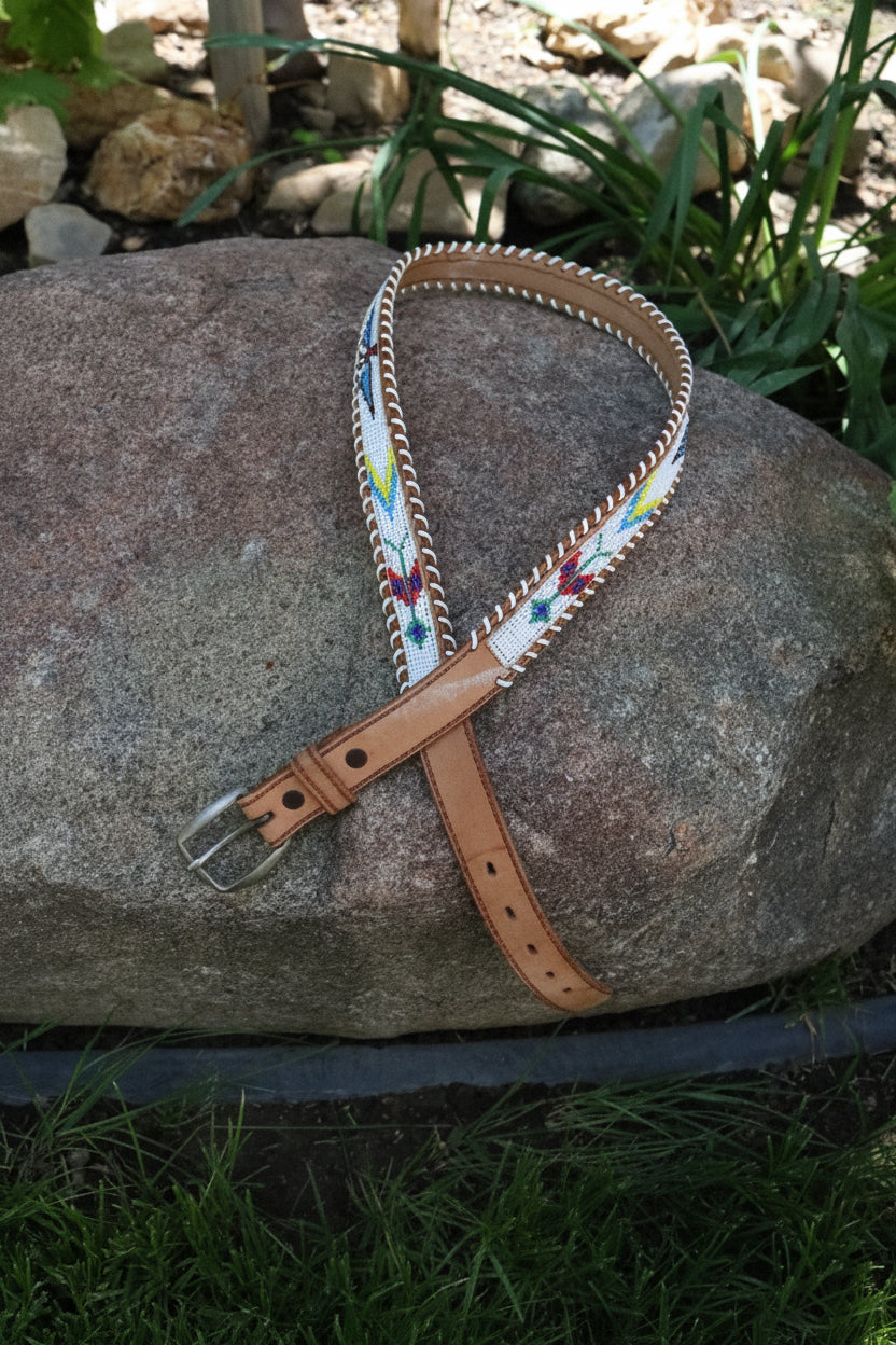 Hand-beaded Cowhide Belt