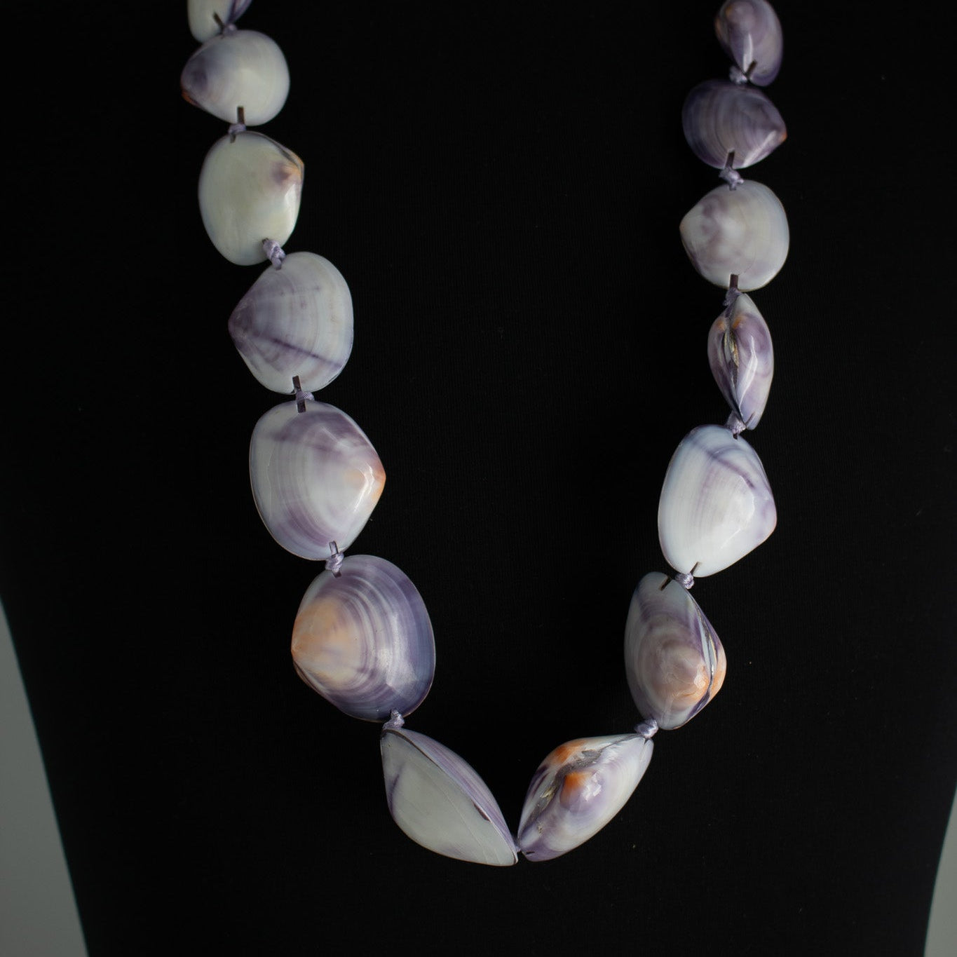 Purple, White Clam Shell Hawaiian Lei Necklace