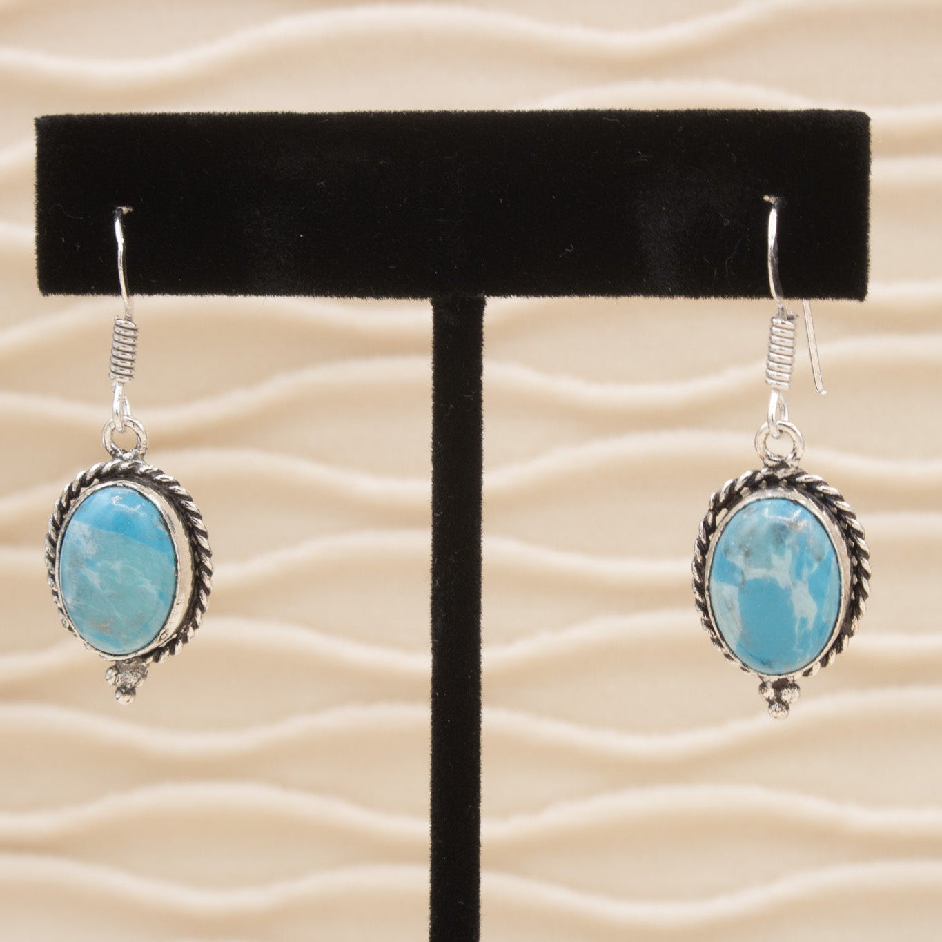 Braided Silver and Natural Larimar Stone Dangle Earrings