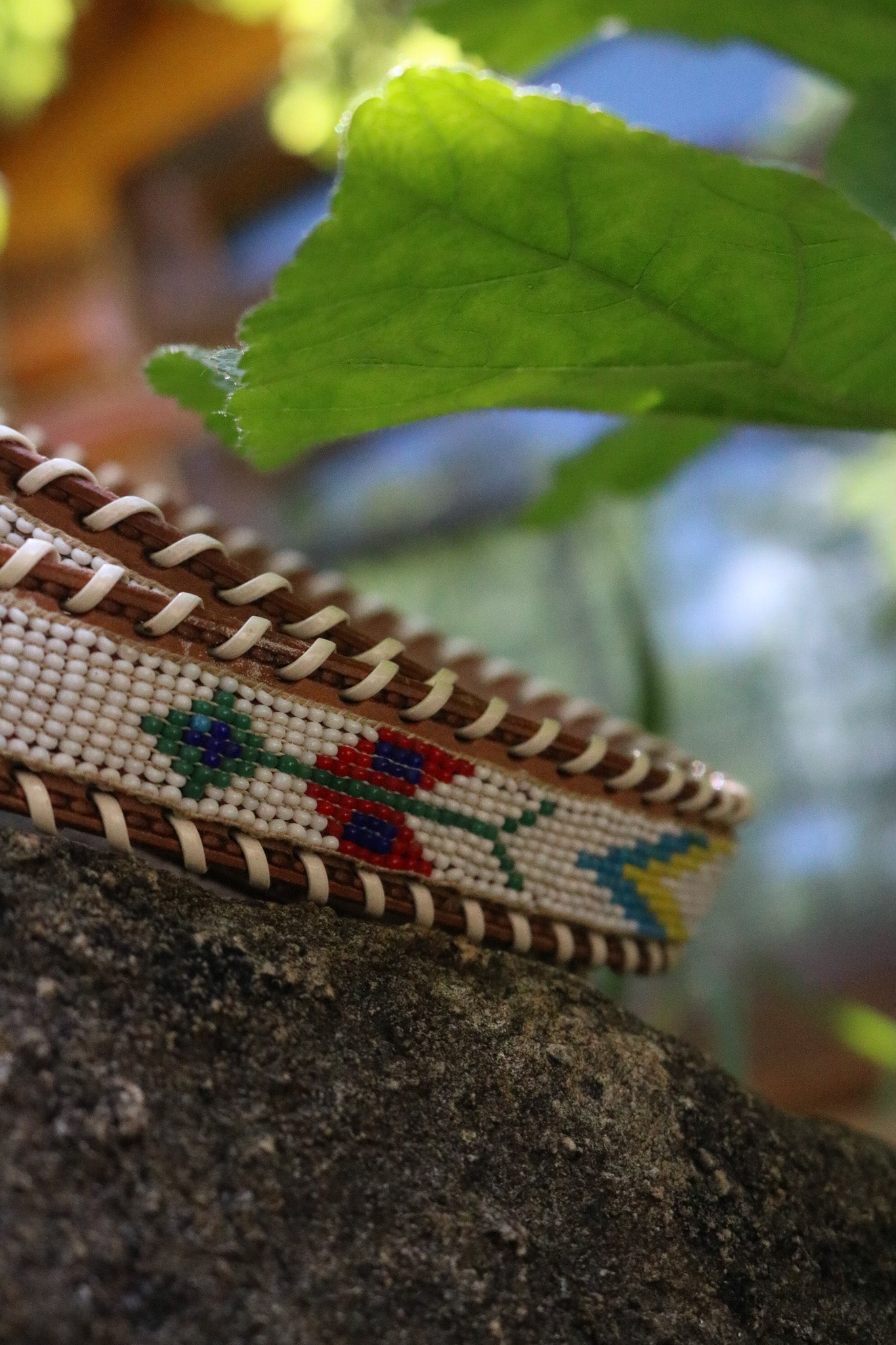 Hand-beaded Cowhide Belt