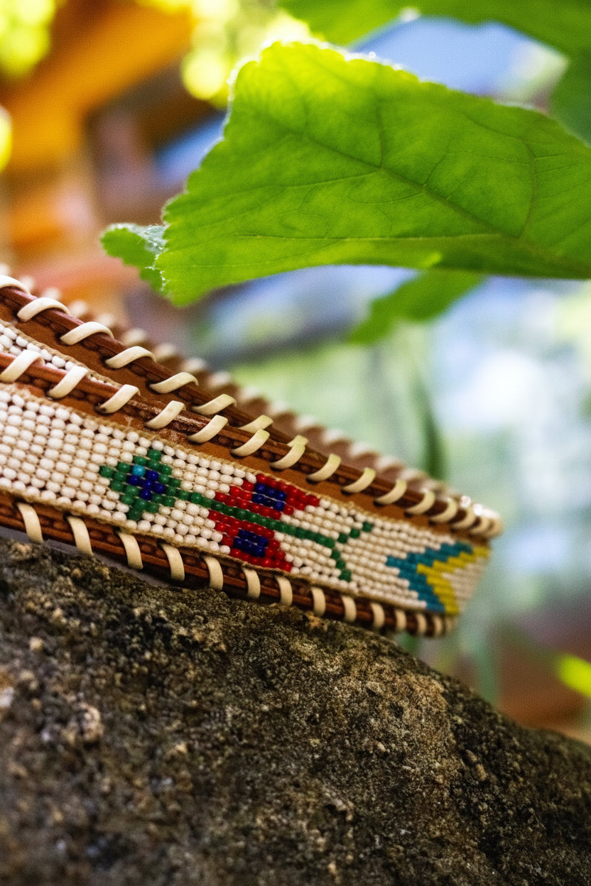 Hand-beaded Cowhide Belt