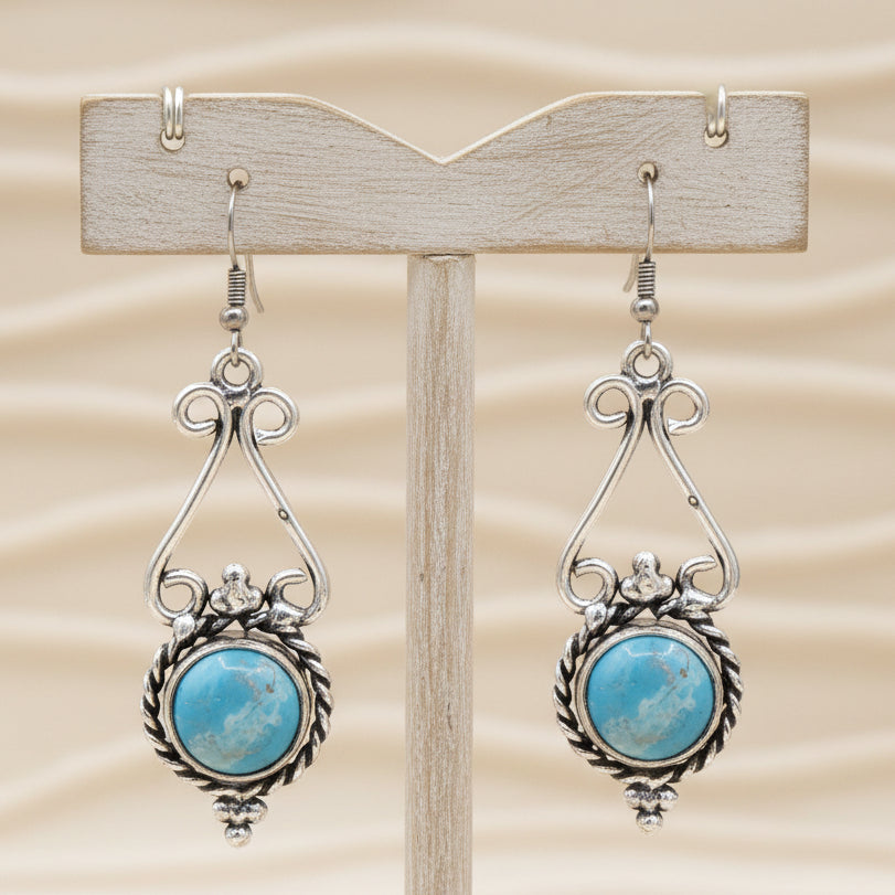 Silver and Circle Larimar Dangle Earrings