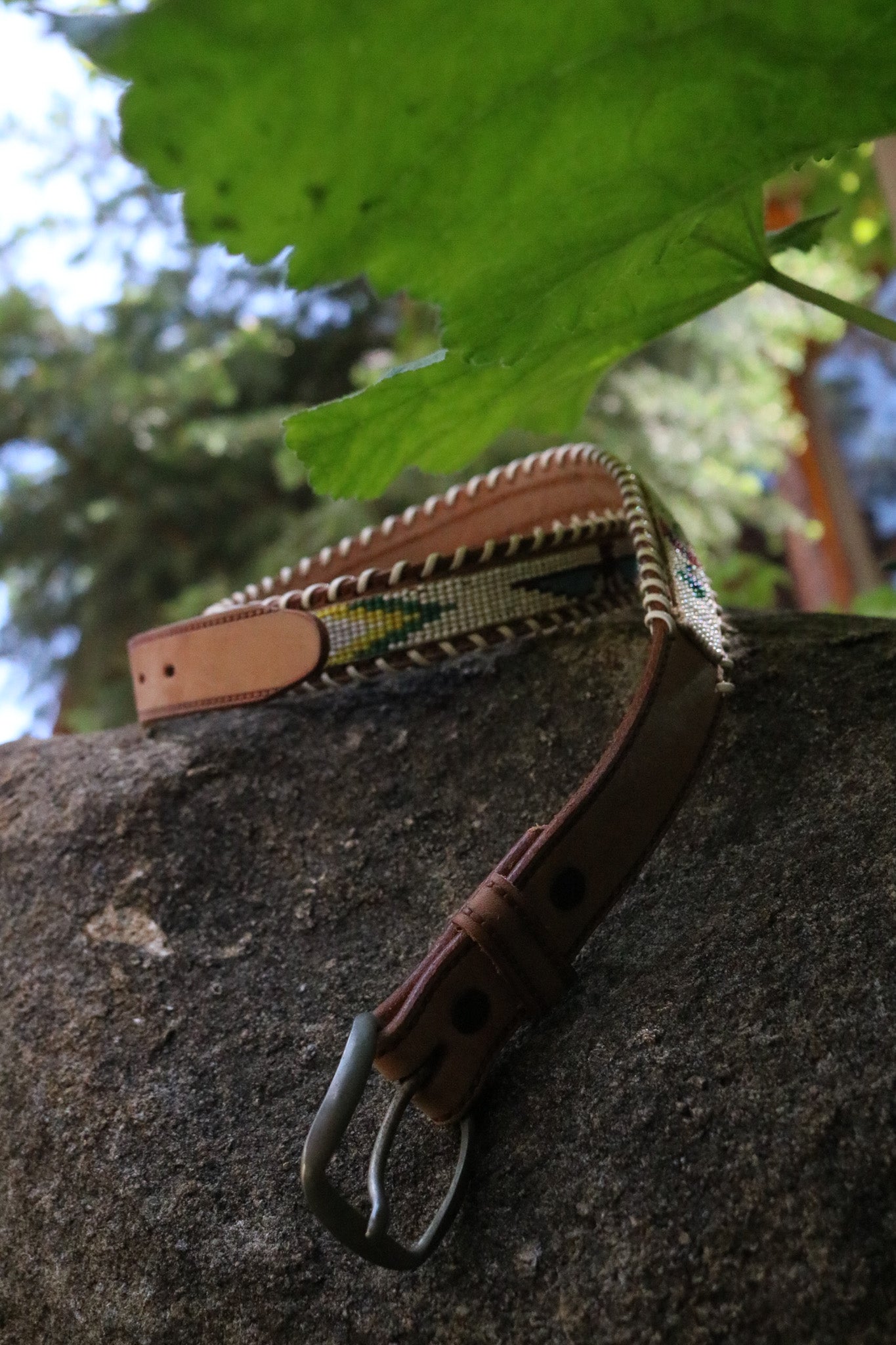 Hand-beaded Cowhide Belt