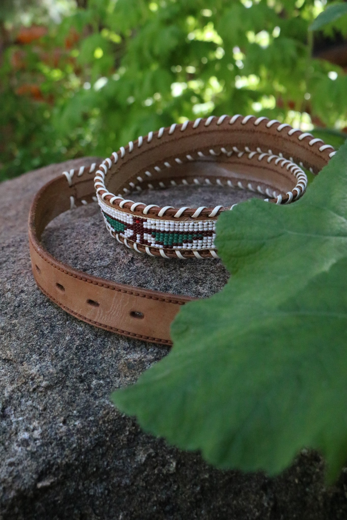 Hand-beaded Cowhide Belt