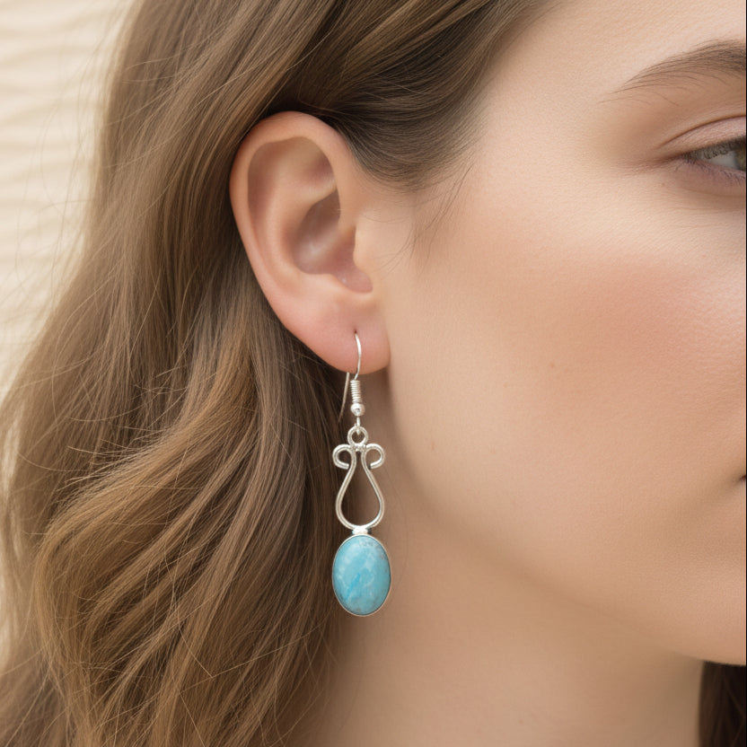 Silver Larimar Stone Dangle earrings