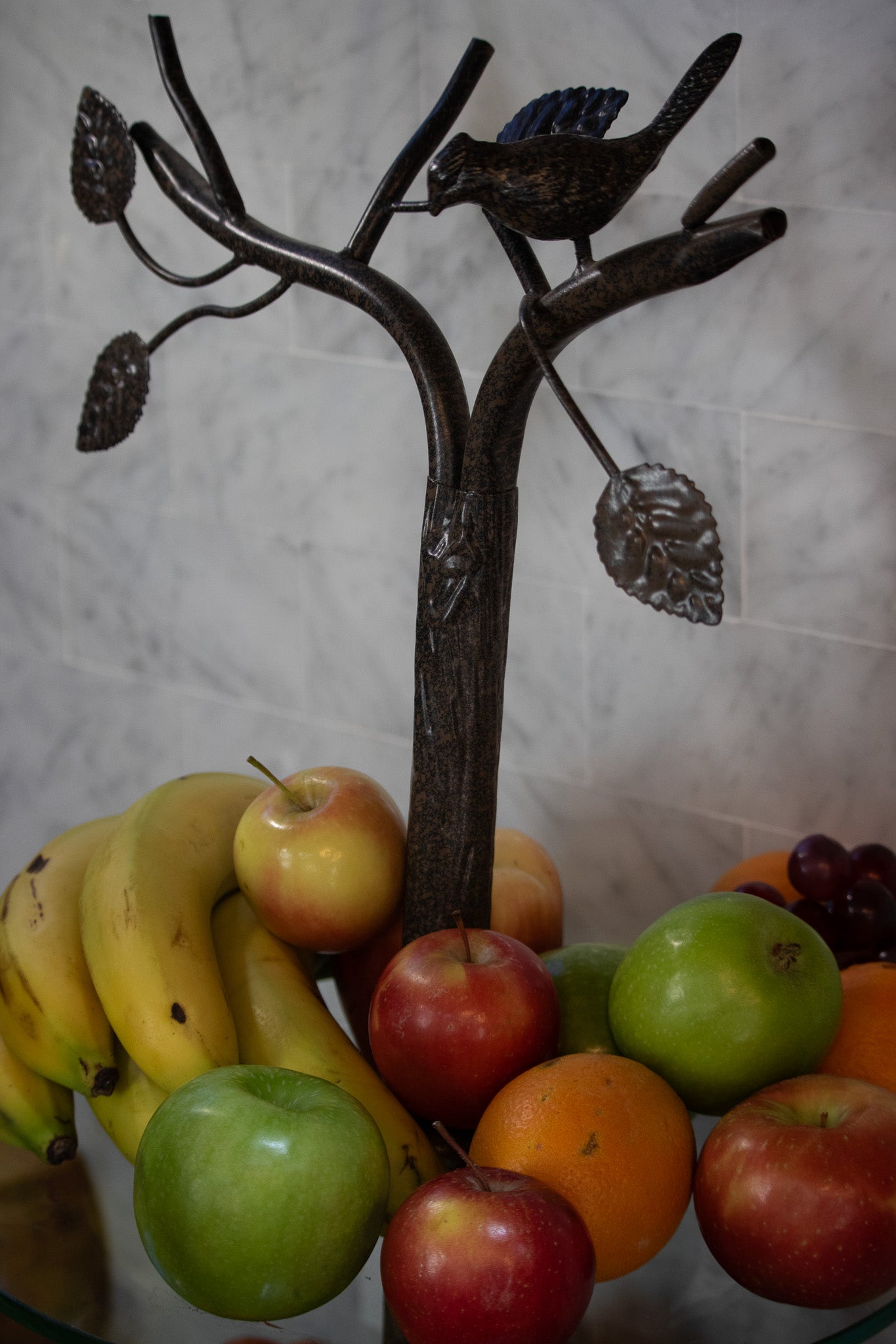 Modern Art Deco Metal Tree Round Two-Tiered Glass Stand