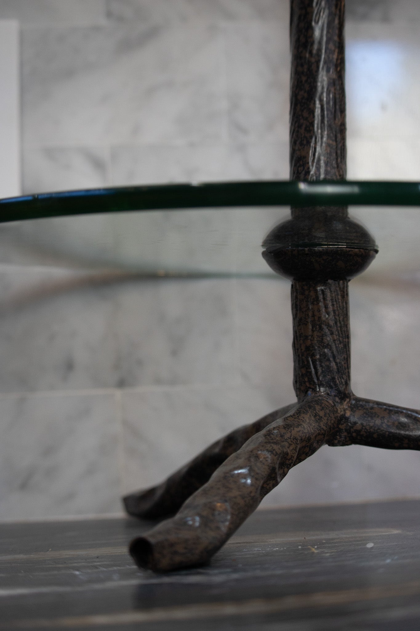 Modern Art Deco Metal Tree Round Two-Tiered Glass Stand