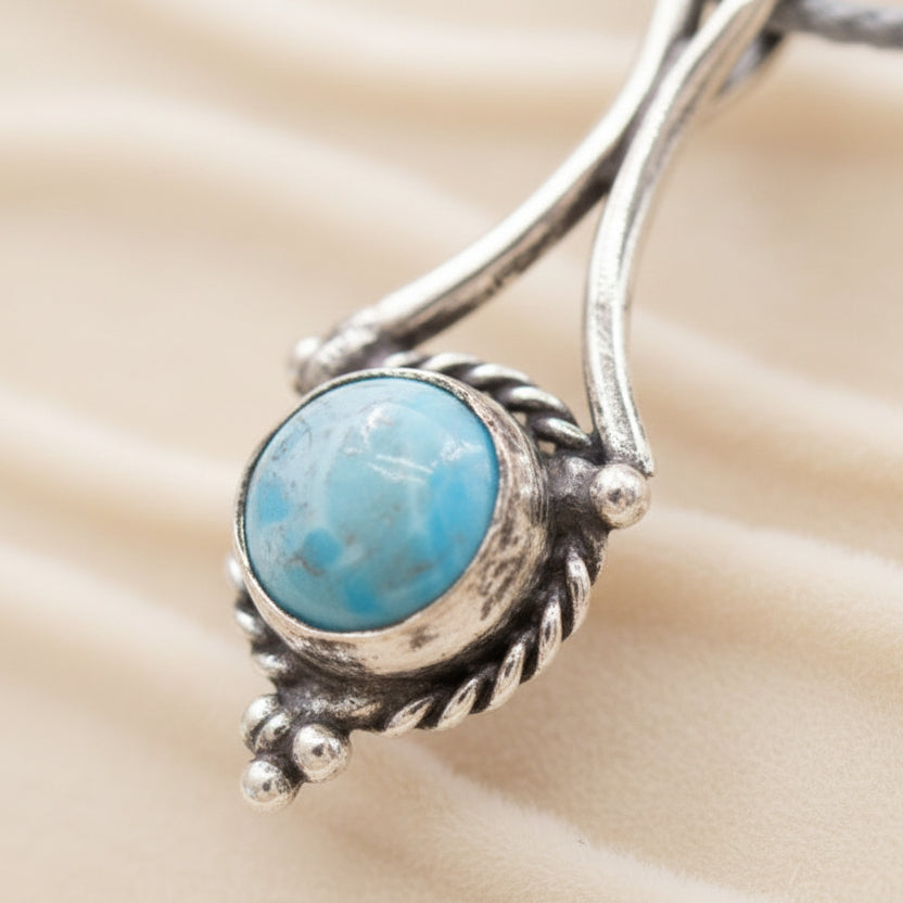 Twisted Silver Larimar Stone Dangle Earrings