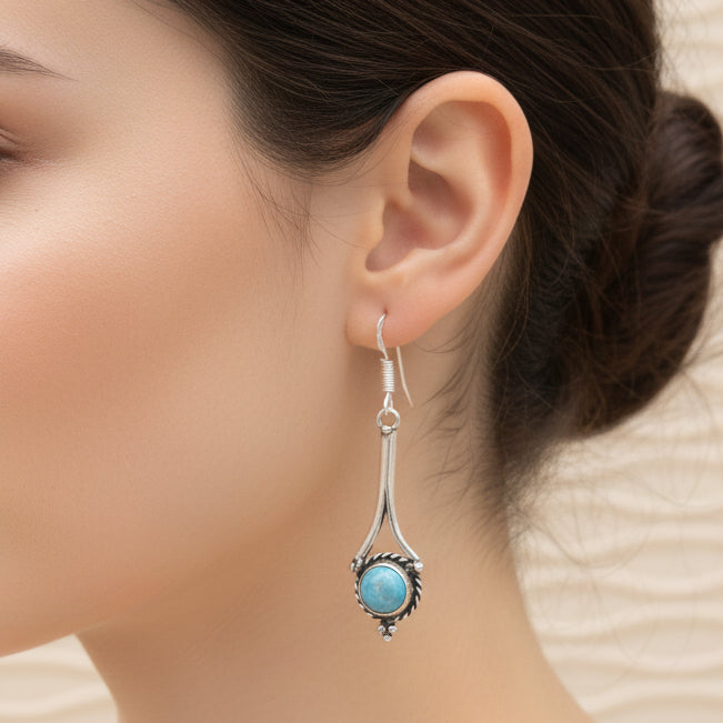 Twisted Silver Larimar Stone Dangle Earrings