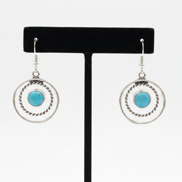 Circle Larimar Silver Drop Dangle Earrings