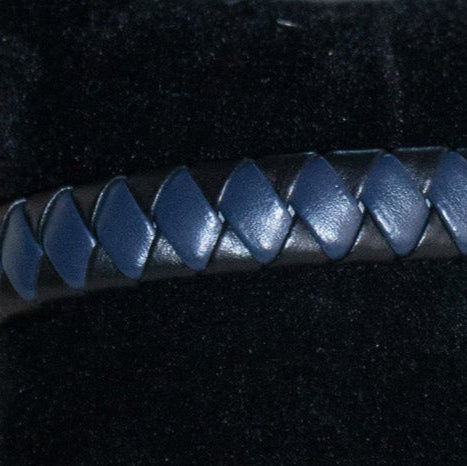 Black and Navy-Blue diamond Tuck Leather Bracelet