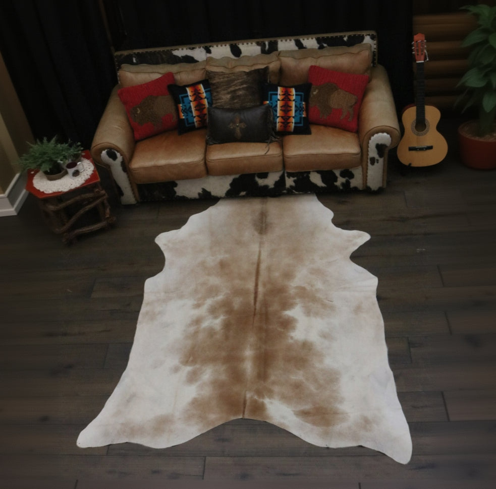 Marvelous Beige and White Cowhide Handcrafted by Artisans in Brazil
