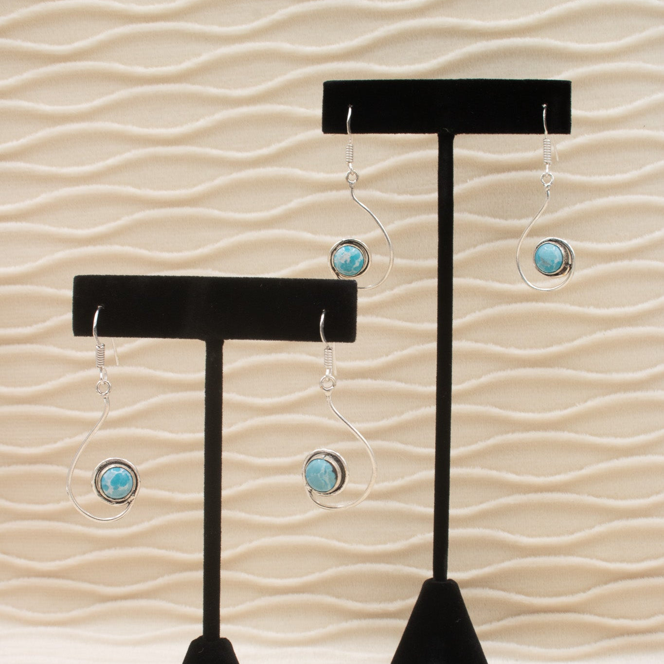 Larimar Stone Twisted Silver Dangle Earrings