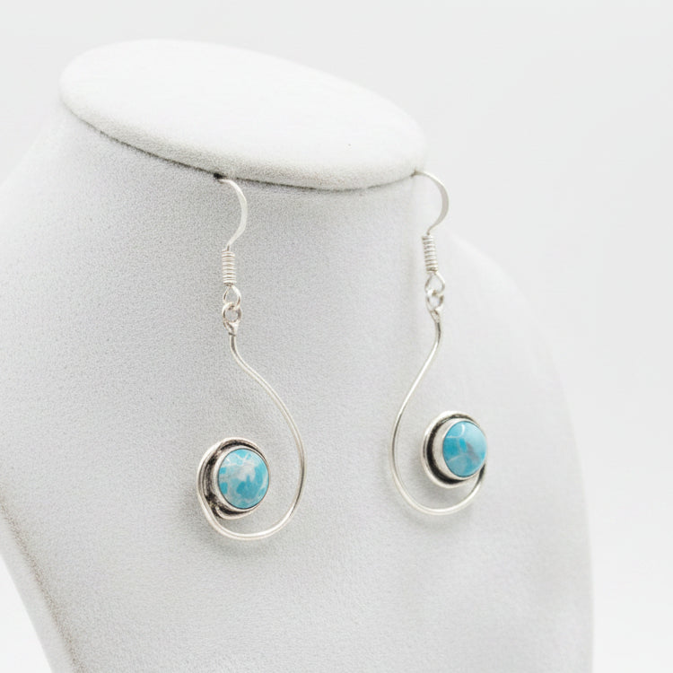 Larimar Stone Twisted Silver Dangle Earrings