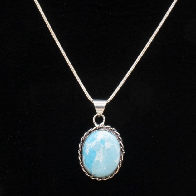Twisted Sterling Silver Frame with Oval Larimar Stone Necklace