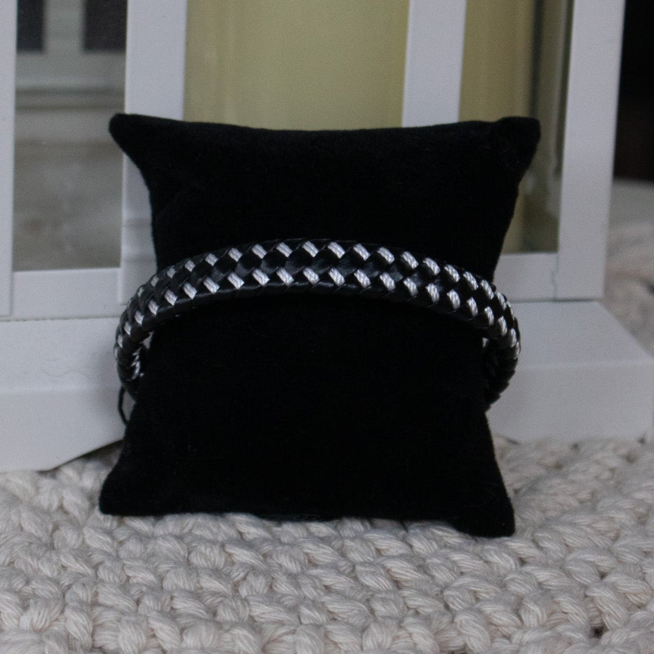 Black and White Diamond Tuck Design Bracelet with Magnetic Closure