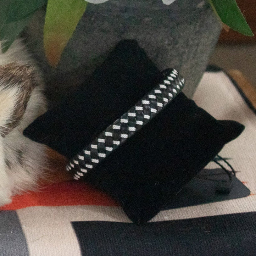 Black and White Diamond Tuck Design Bracelet with Magnetic Closure