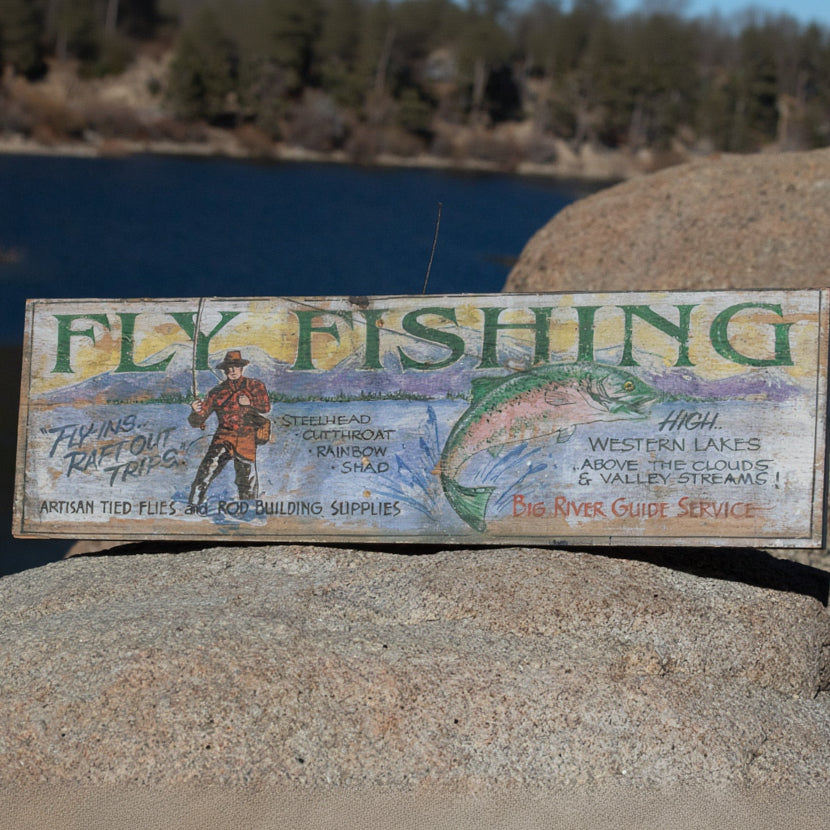 Vintage "Fly Fishing Adventure" Big River Guide Service Decorative Wooden Sign 9"x32"