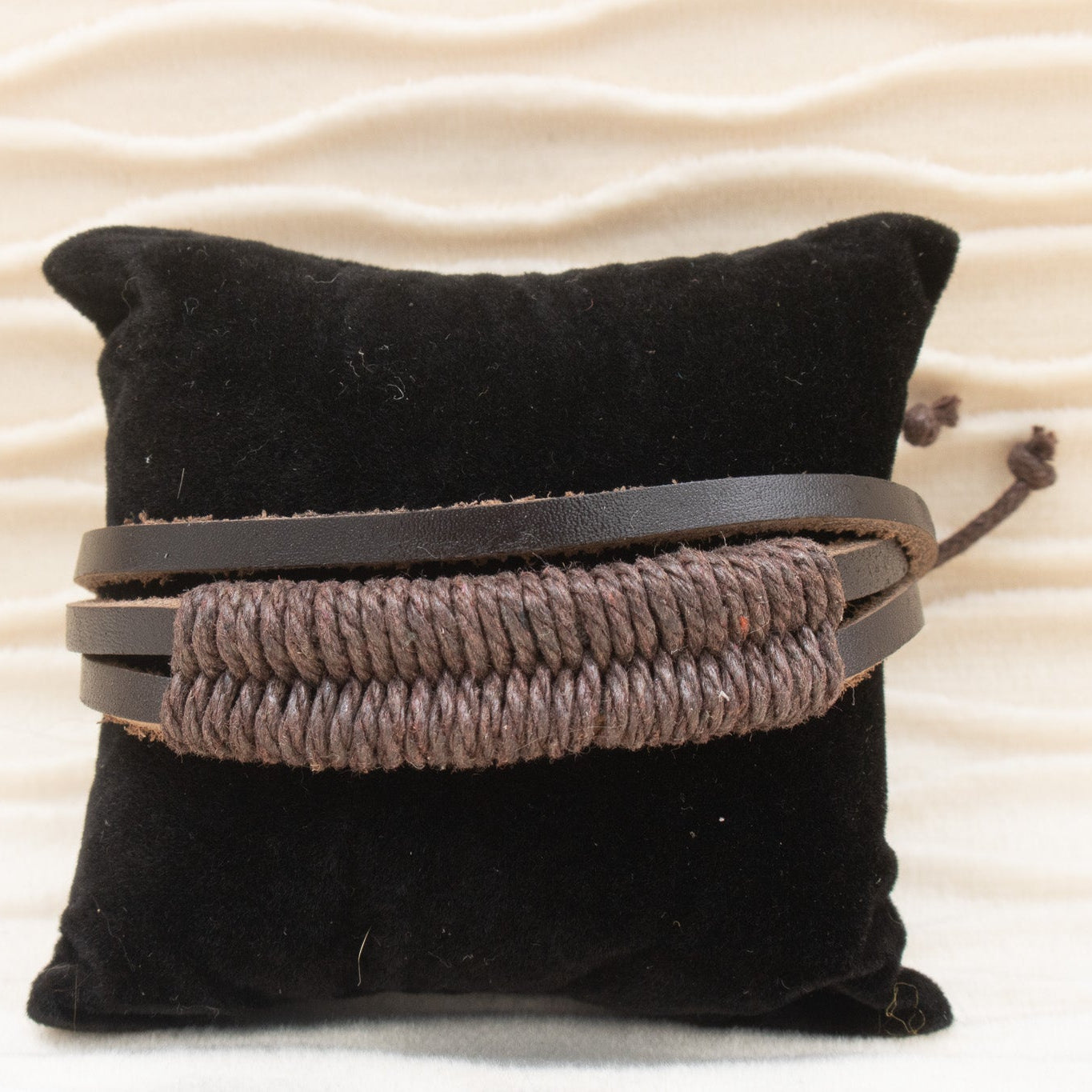 Leather and Jute Cord Adjustable Bracelet
