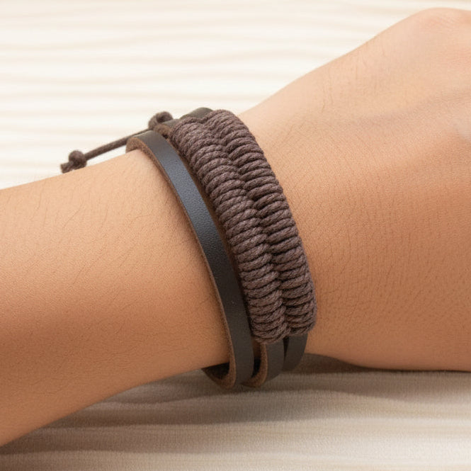 Leather and Jute Cord Adjustable Bracelet