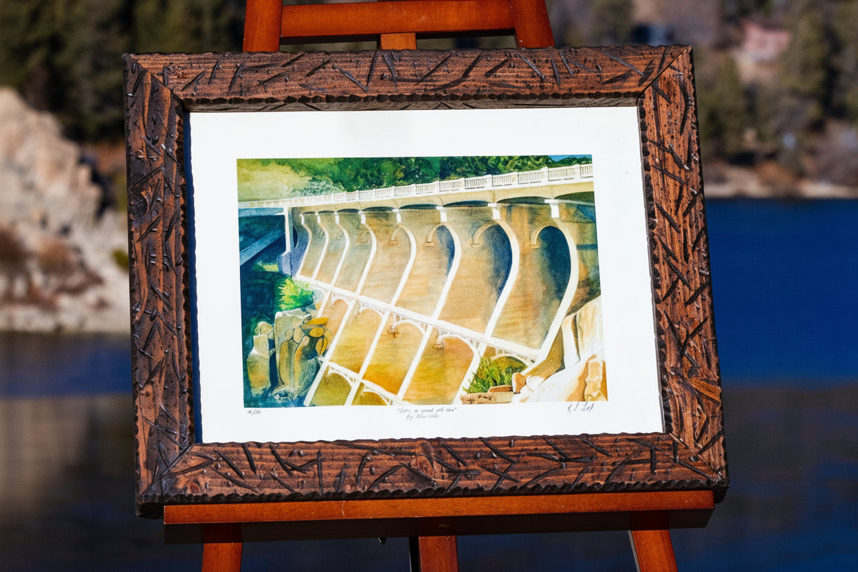 R.T. Todd “She’s A Grand Old Dam” Framed Big Bear Lake Art – Vintage Watercolor Print 24x20