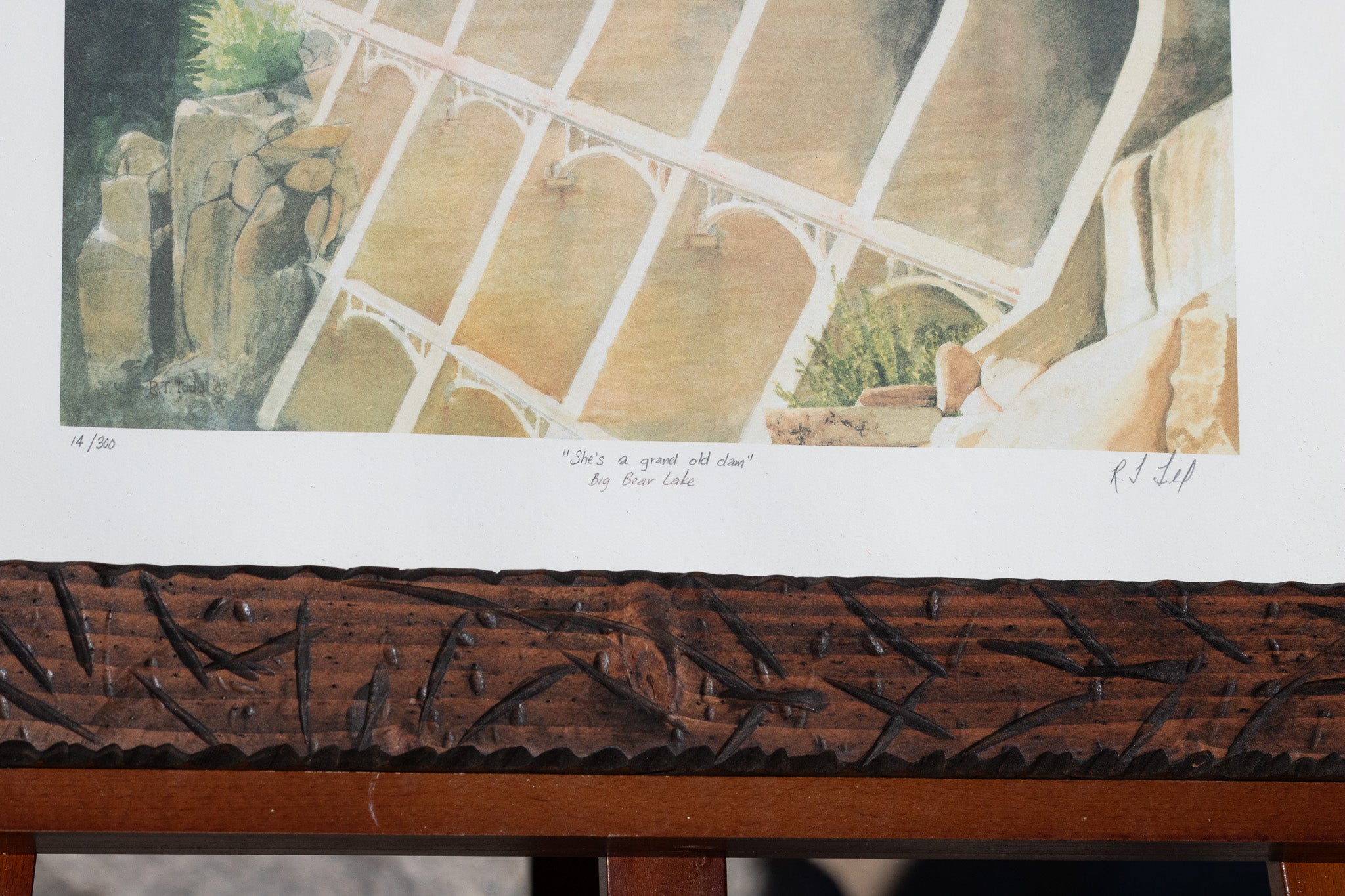 R.T. Todd “She’s A Grand Old Dam” Framed Big Bear Lake Art – Vintage Watercolor Print 24x20