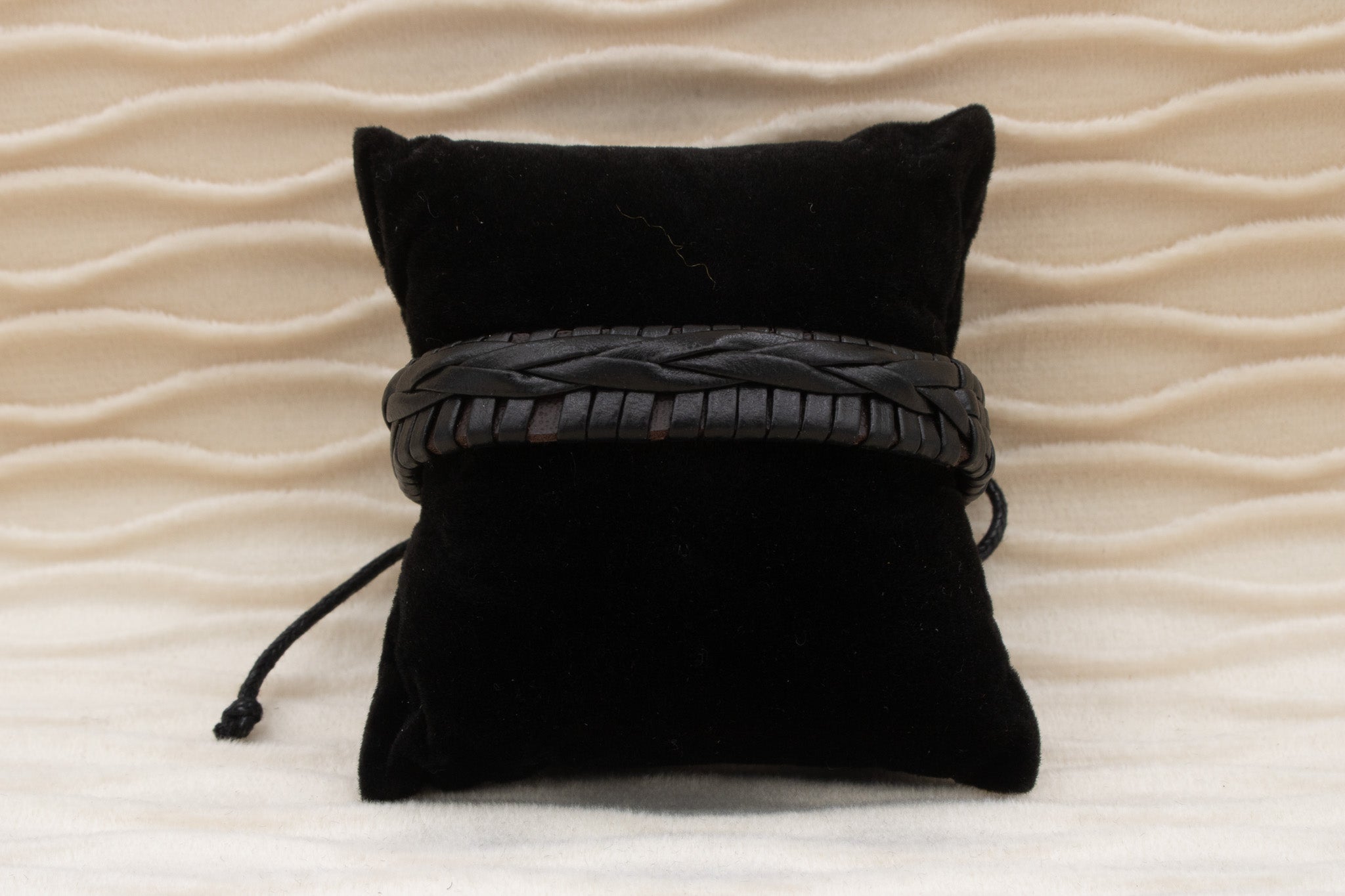 Black Soft Leather and Jute Cord Undone Braided Adjustable Bracelet