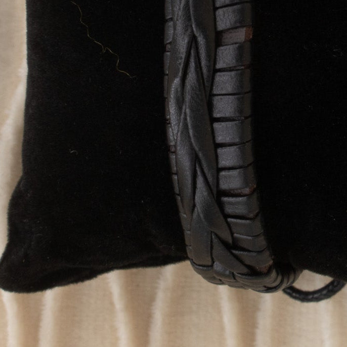 Black Soft Leather and Jute Cord Undone Braided Adjustable Bracelet