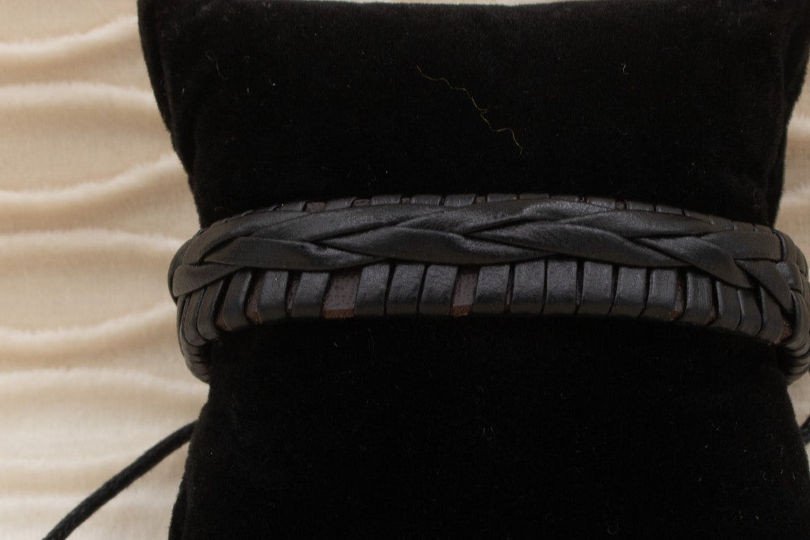 Black Soft Leather and Jute Cord Undone Braided Adjustable Bracelet