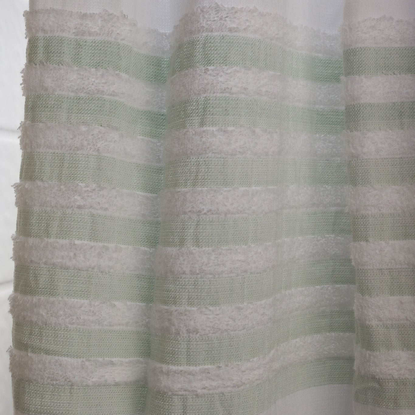 UGG Shower Curtain White with Seafoam Green Stripes