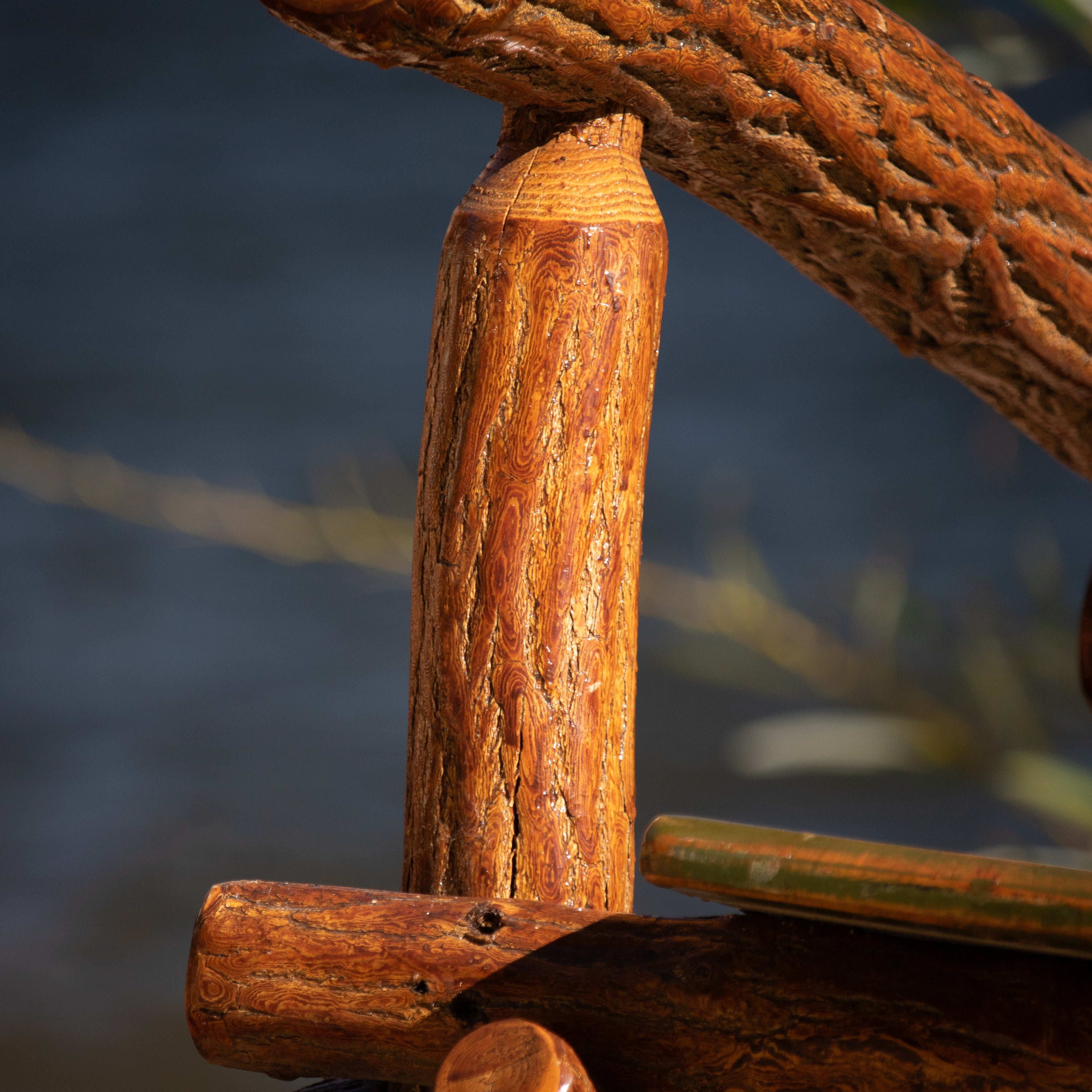Natural Log Fish Bench Depicting a Realistic Rainbow Trout