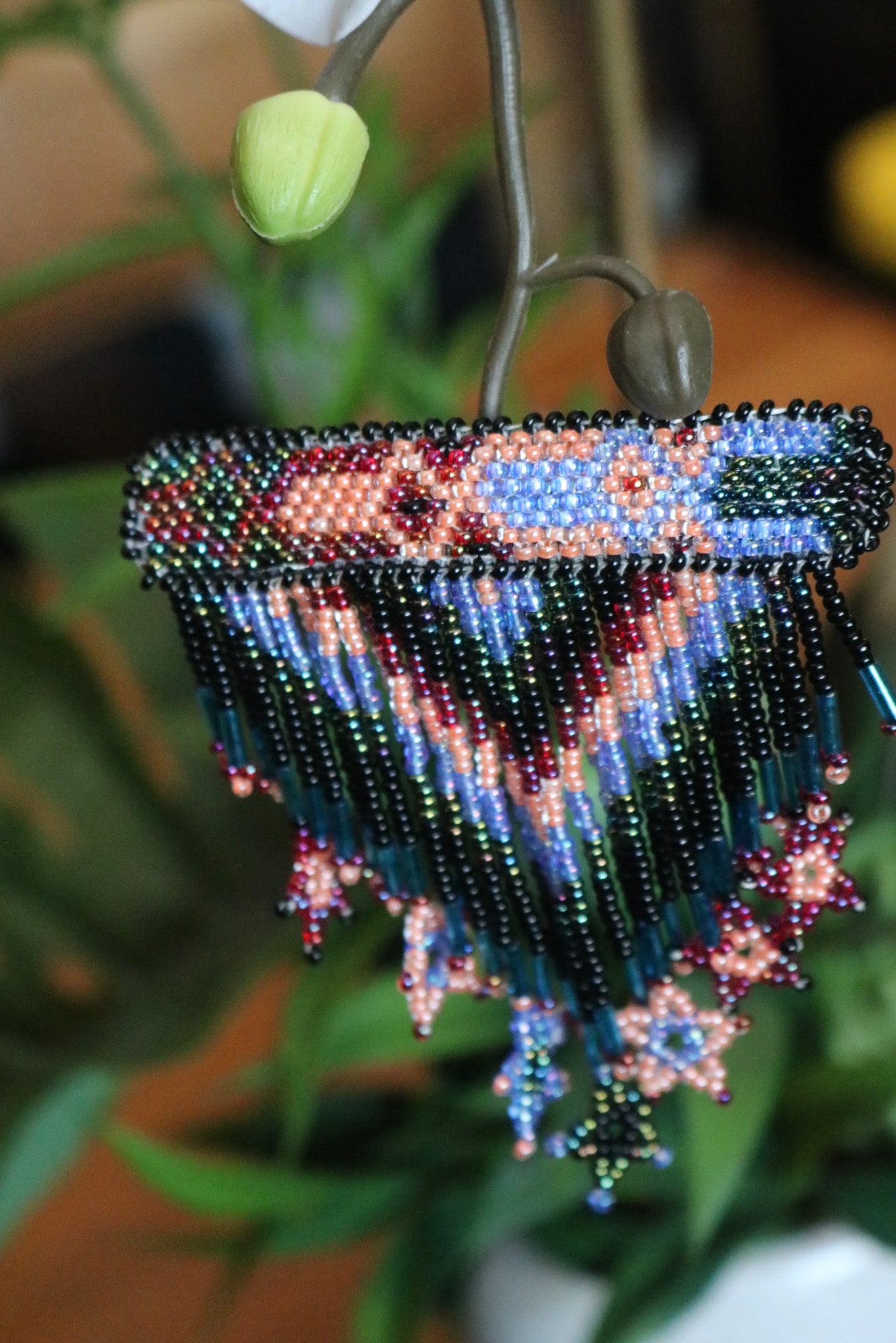 Vintage 1990's Beaded Aztec Print Star Hair Clip