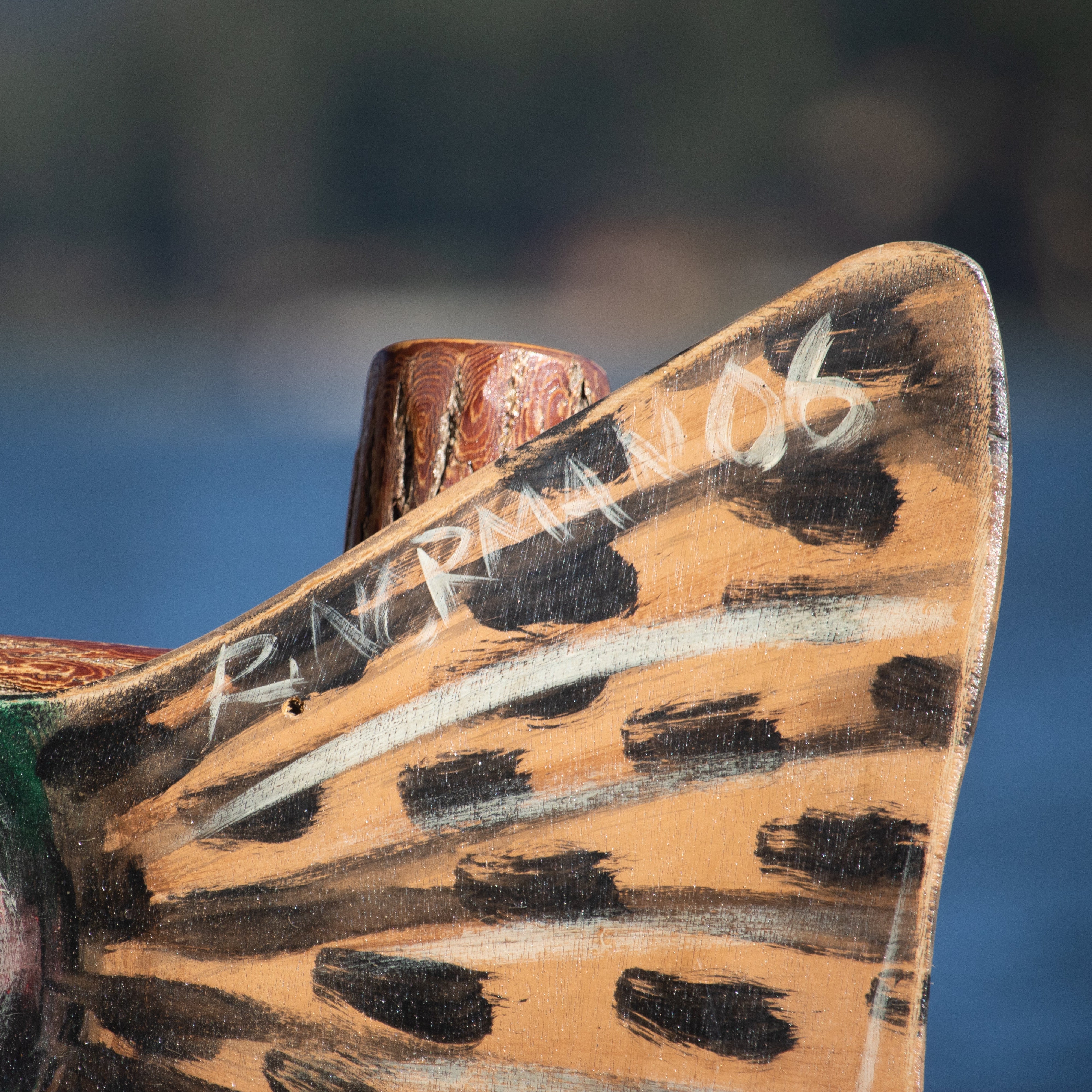 Natural Log Fish Bench Depicting a Realistic Rainbow Trout