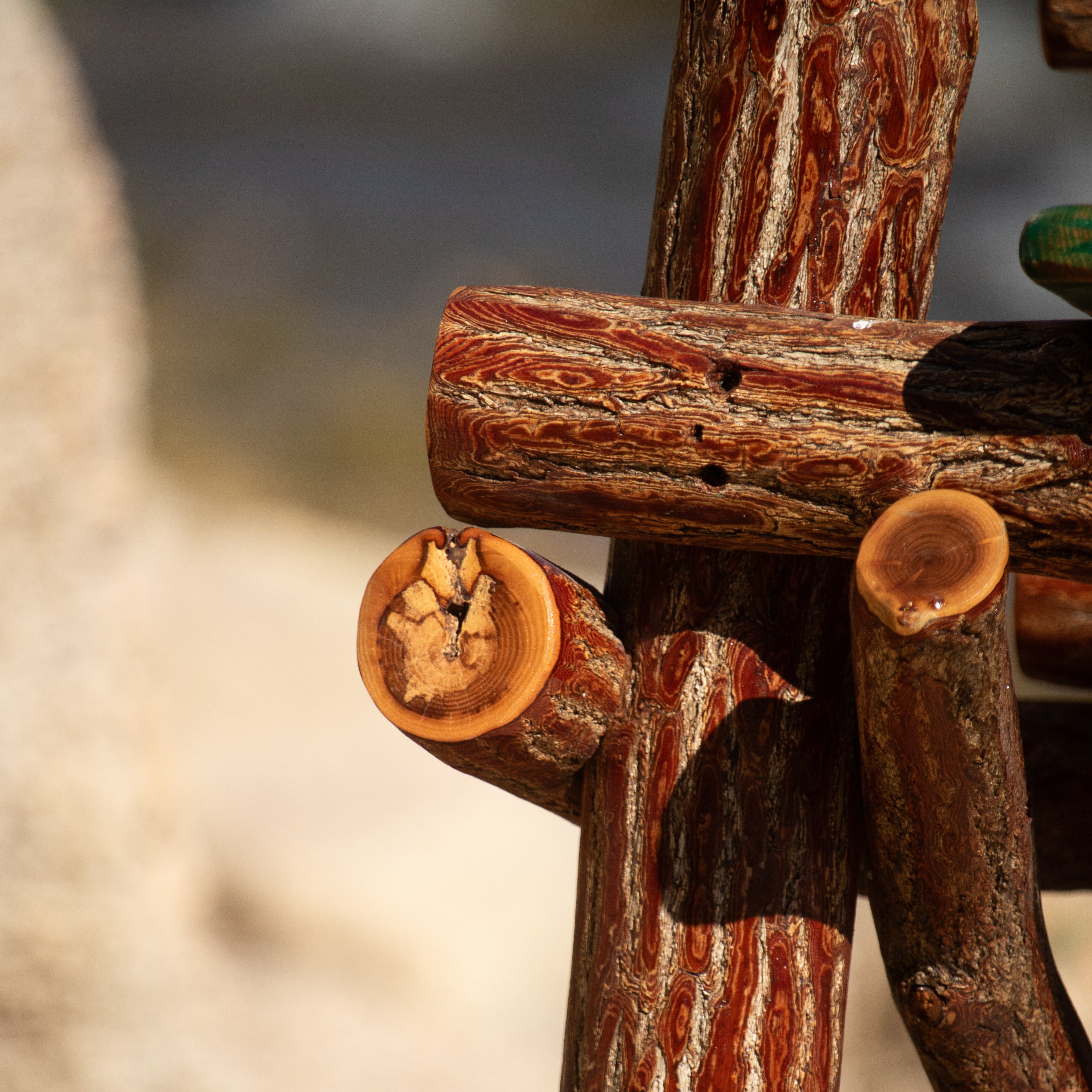 Natural Log Fish Bench Depicting a Realistic Rainbow Trout